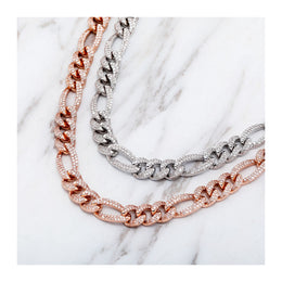 Silver and Rose Gold 10mm iced out Figaro link finishes