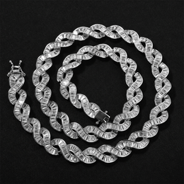 Silver-tone DNA spiral necklace arranged on black fabric with its clasp open