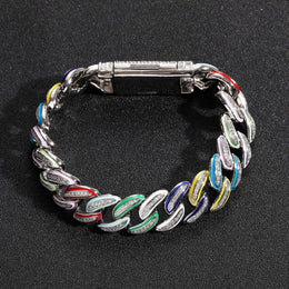 Silver multicolor enamel iced Cuban bracelet on black