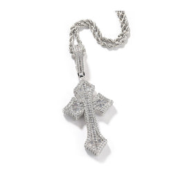Silver iced cross pendant with zircon stones