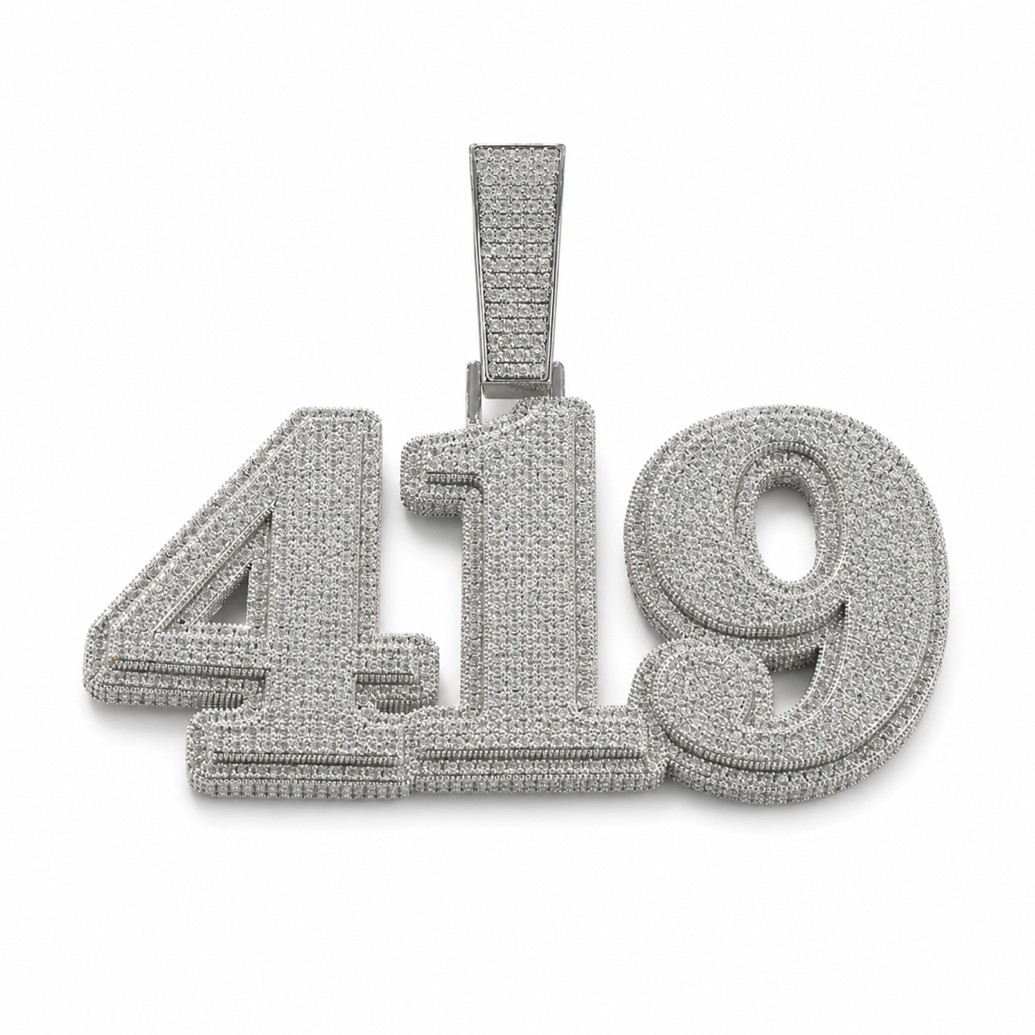 Silver custom 419 letter and number pendant with zircon stones