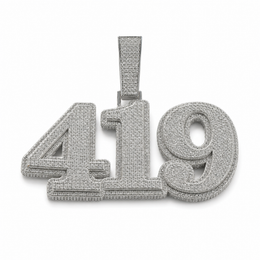 Silver custom 419 letter and number pendant with zircon stones