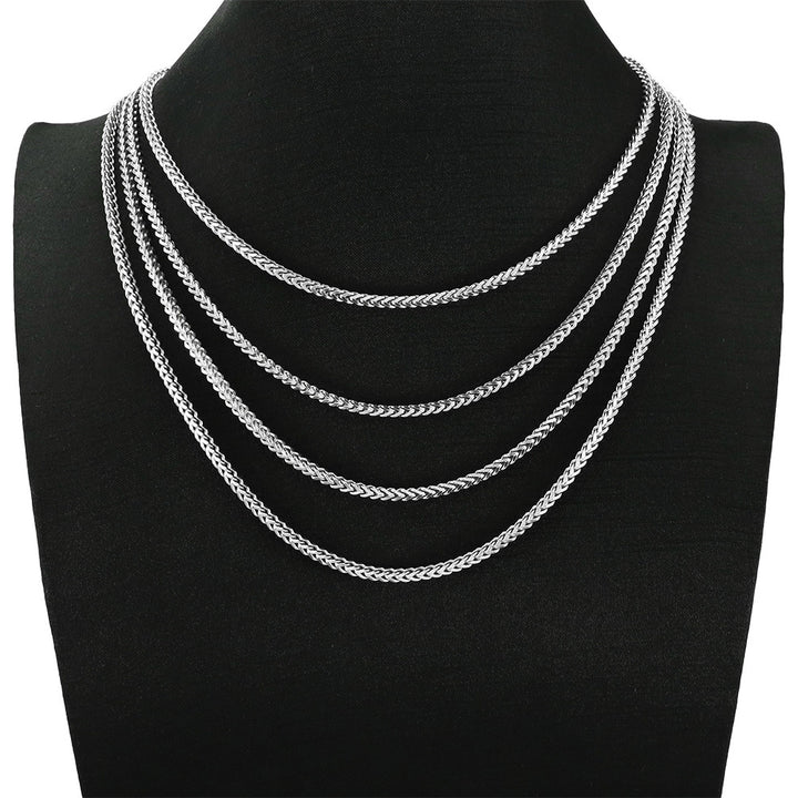 Silver 3mm Franco Chain length options on a display stand