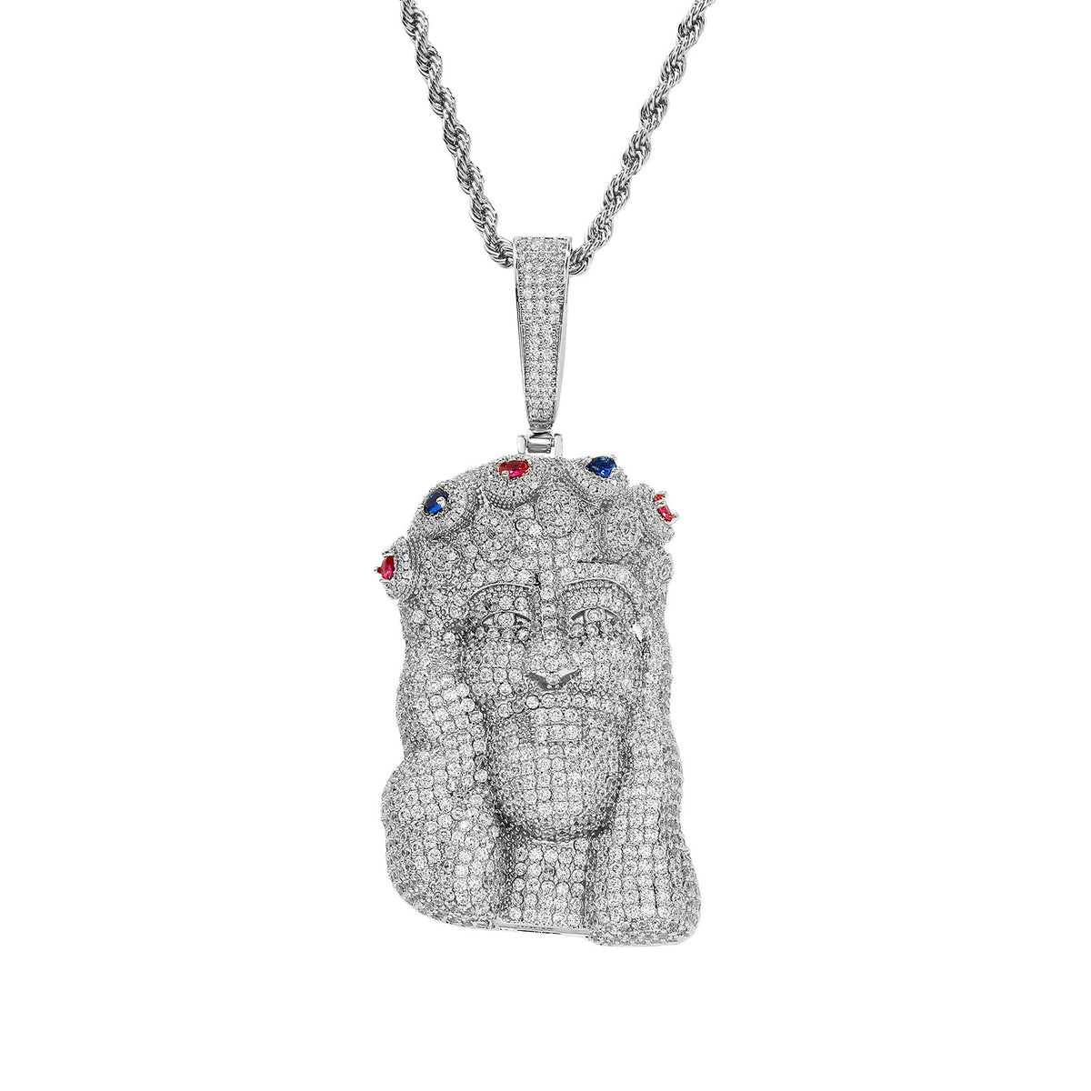 Silver iced out Jesus Piece pendant front view