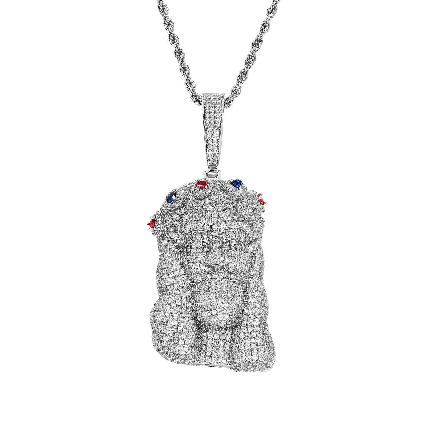 Silver iced out Jesus Piece pendant front view