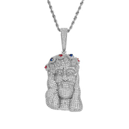 Silver iced out Jesus Piece pendant front view