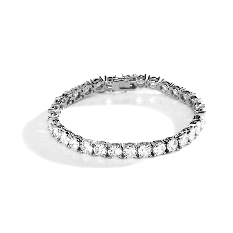 Silver round-cut cubic zirconia tennis bracelet angled product view
