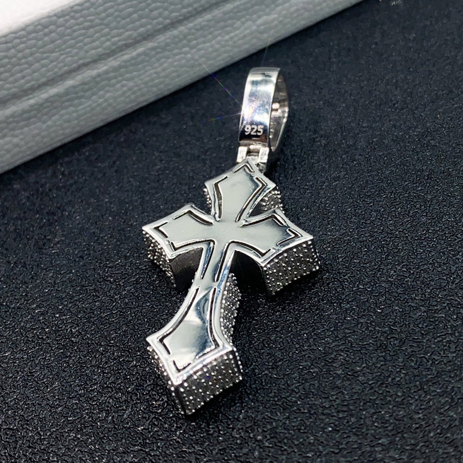 925 sterling silver Gothic cross pendant polished back