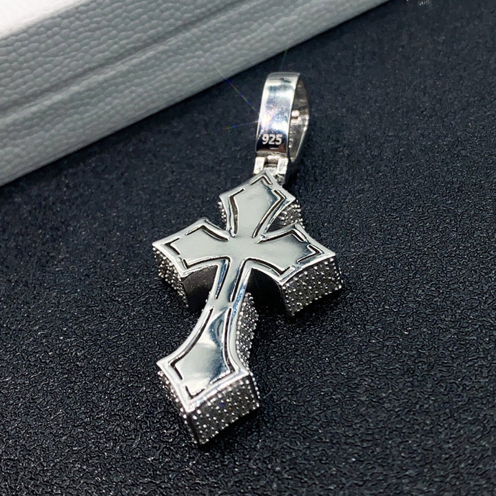 925 sterling silver Gothic cross pendant polished back