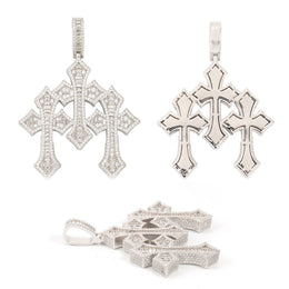 Triple Gothic Moissanite cross pendant front back and side views