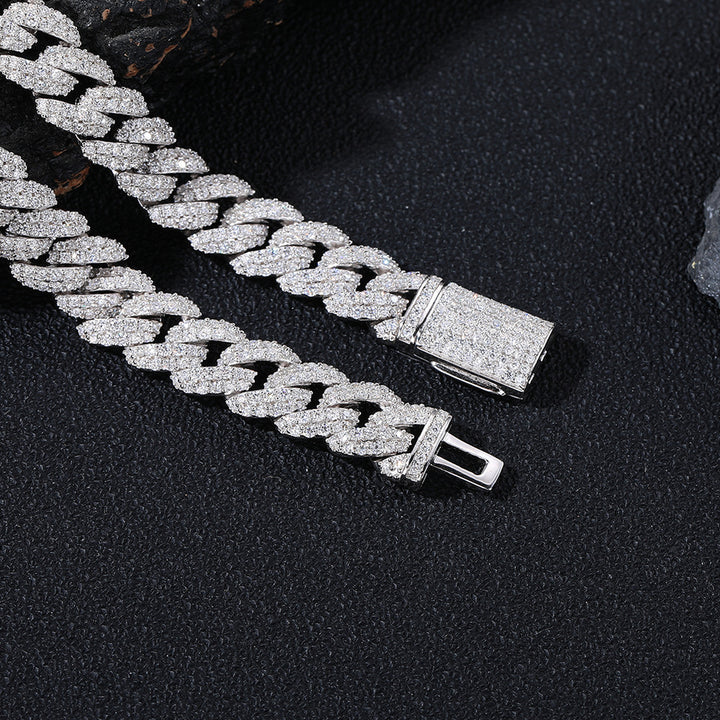 925 sterling silver moissanite Cuban jewelry clasp and link detail