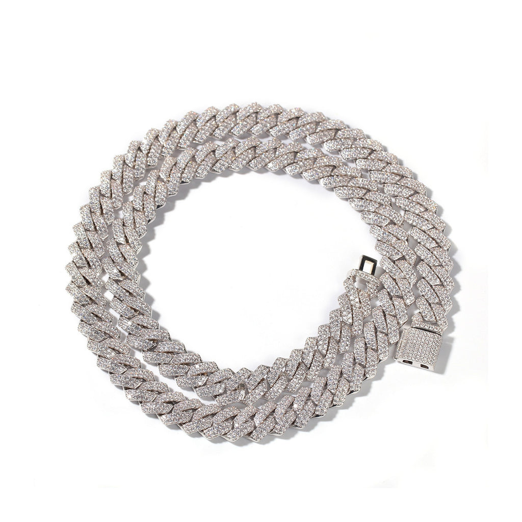 13mm iced geometric Cuban chain silver