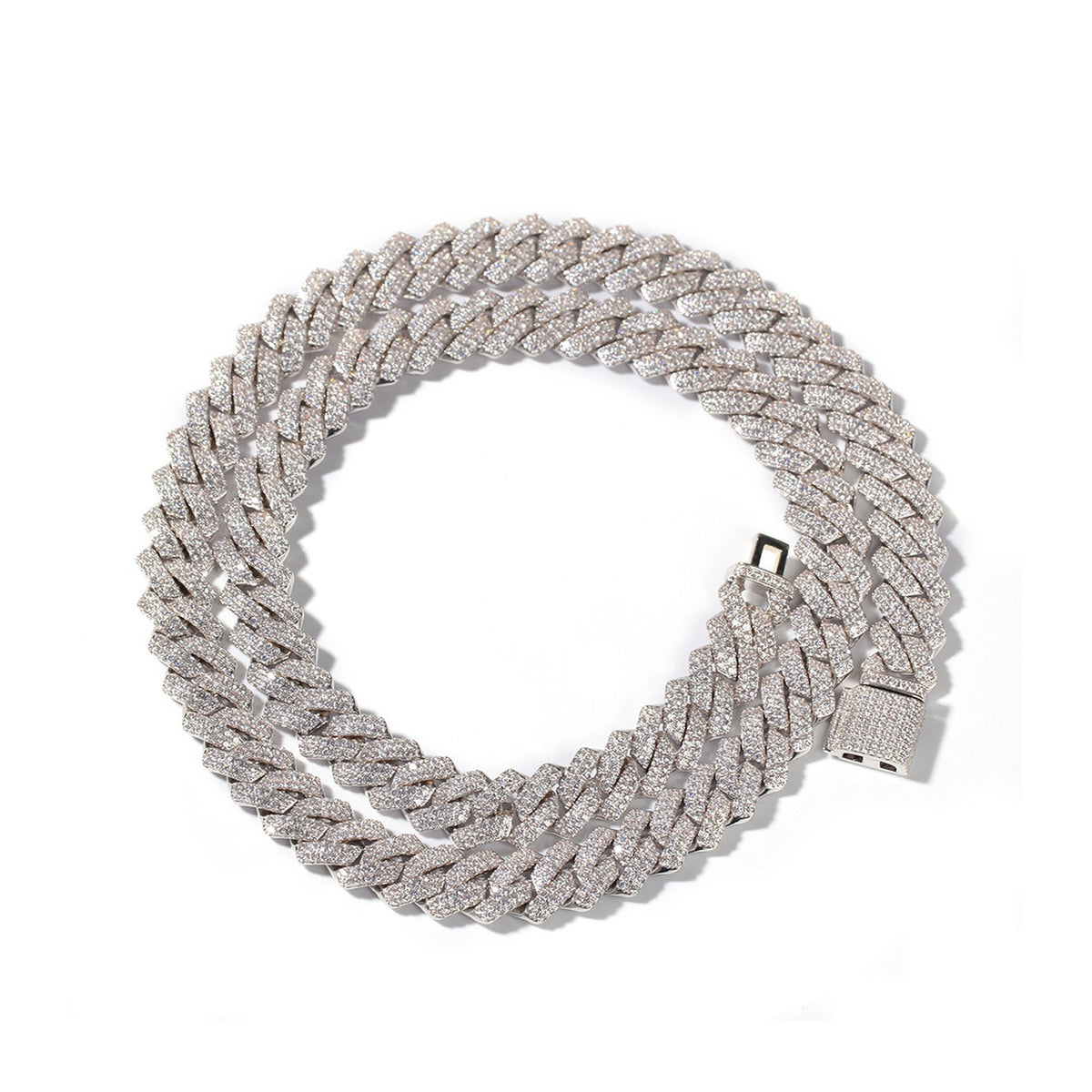 13mm iced geometric Cuban chain silver
