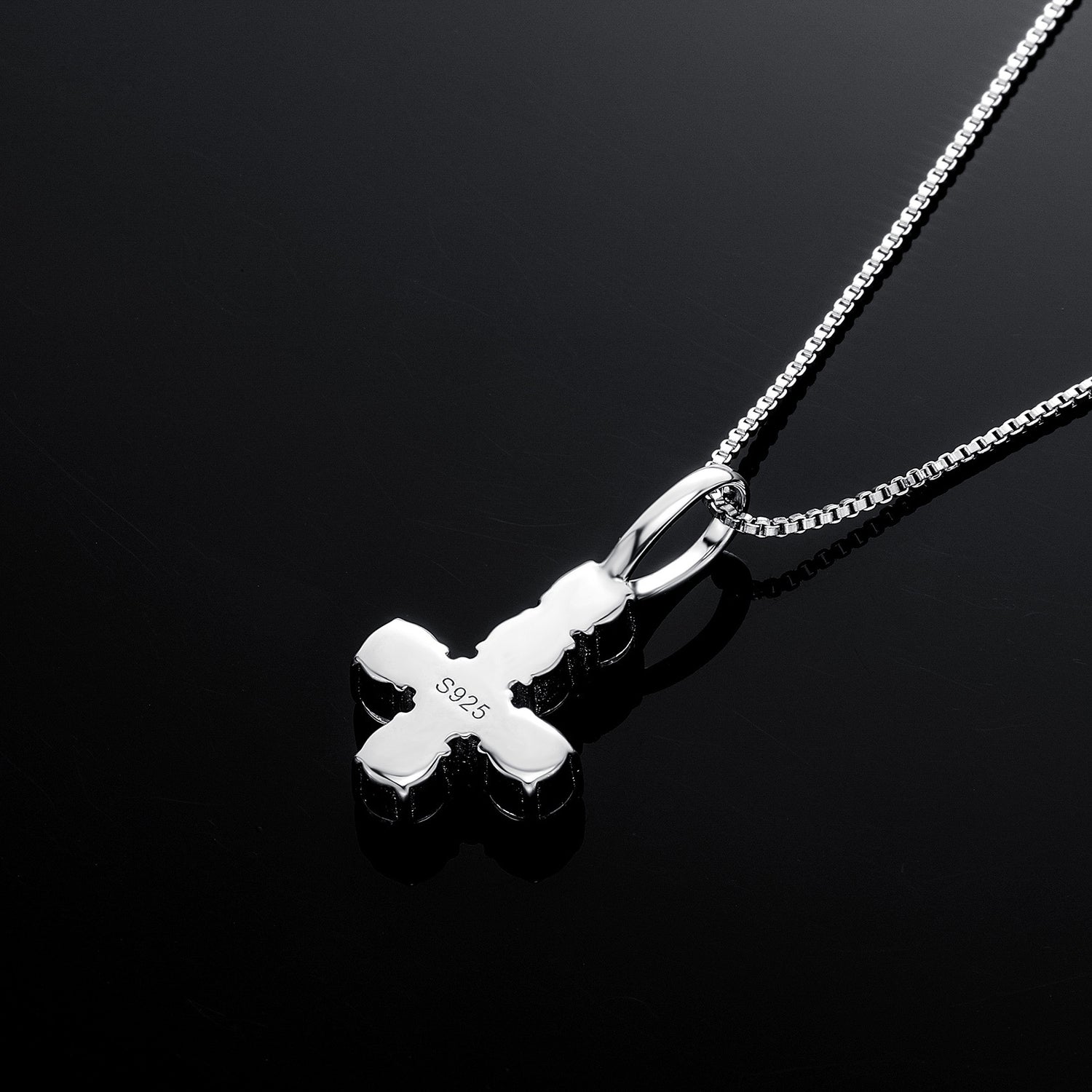 925 sterling silver inverted cross pendant reverse S925 detail