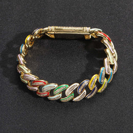 Gold multicolor enamel iced Cuban bracelet on black