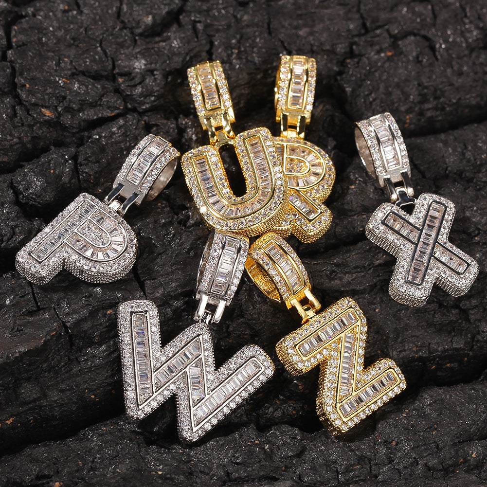 Gold and silver iced baguette initial pendant assortment