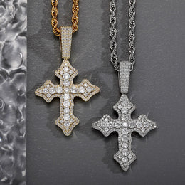 Gold and Silver iced vintage cross pendants close-up