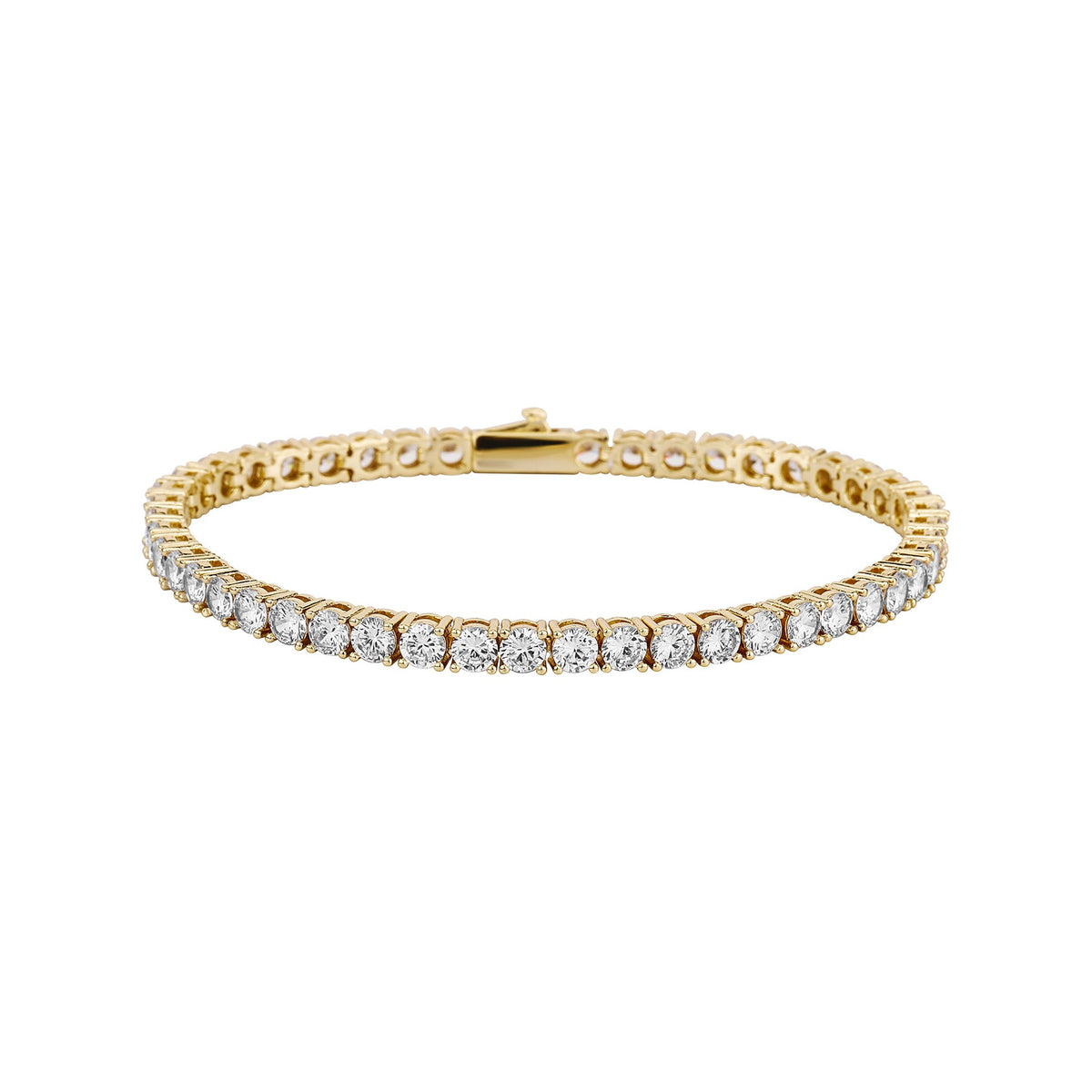 Gold round-cut cubic zirconia tennis bracelet angled product view