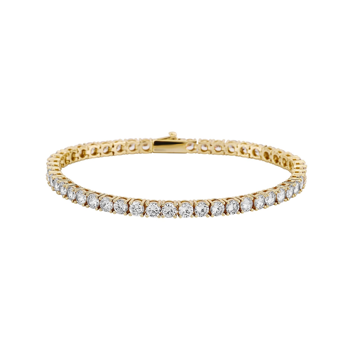 Gold round-cut cubic zirconia tennis bracelet angled product view