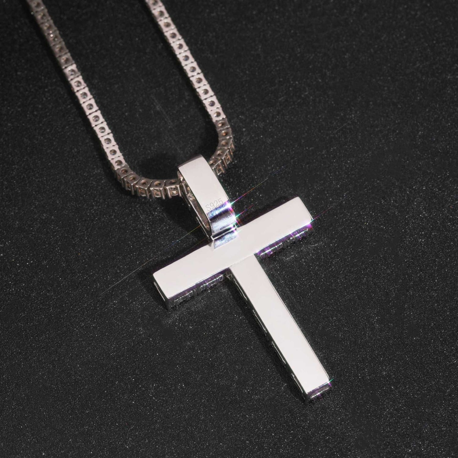 925 sterling silver iced cross pendant polished back detail