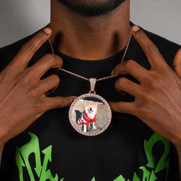 A model showing the custom photo pendant