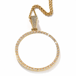 Gold 68mm custom round photo pendant with white customization area