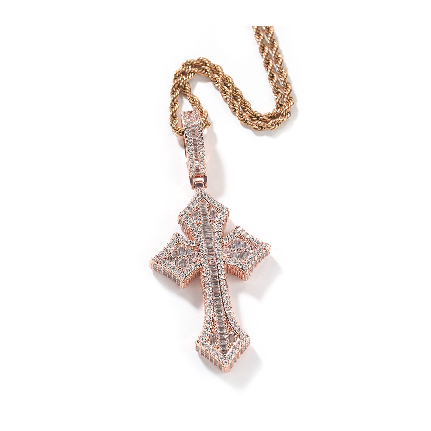 Rose gold iced cross pendant with zircon stones