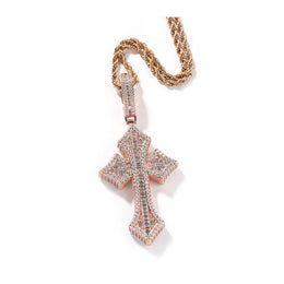 Rose gold iced cross pendant with zircon stones
