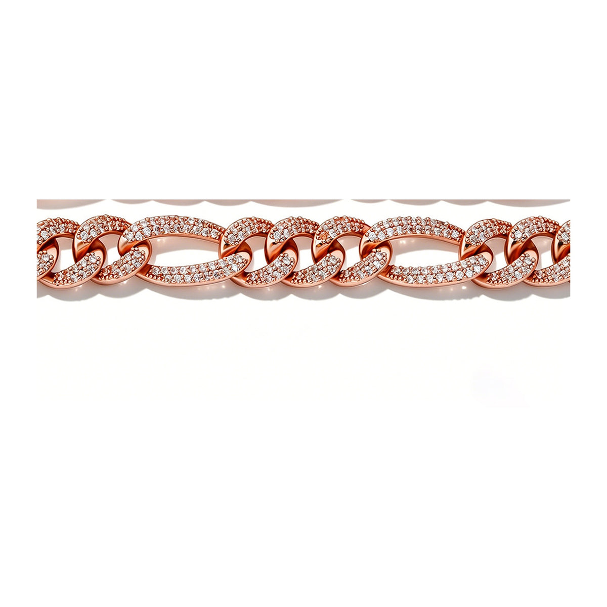 Close detail of Rose Gold 10mm iced out Figaro links