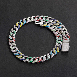 Silver multicolor enamel iced Cuban chain on black