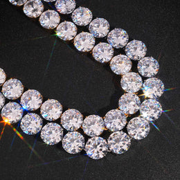 Close-up of silver round cubic zirconia four-prong tennis links