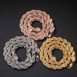 Gold silver and rose gold 9mm iced twisted rope chain colors