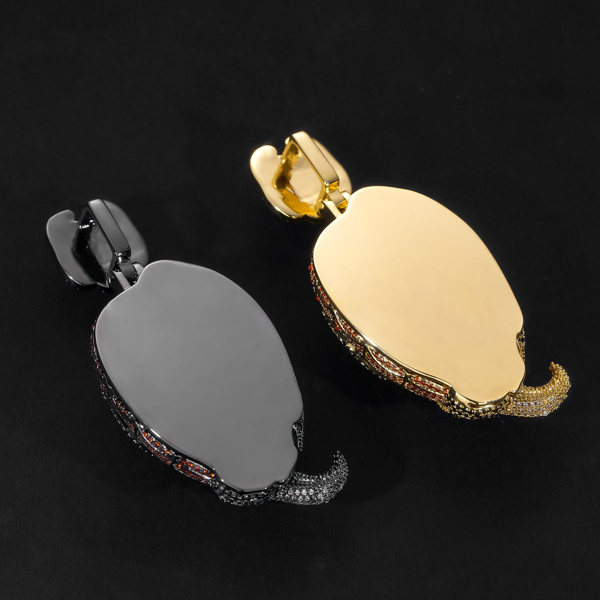 Reverse view of Two-Tone and gold-tone split-face pendants