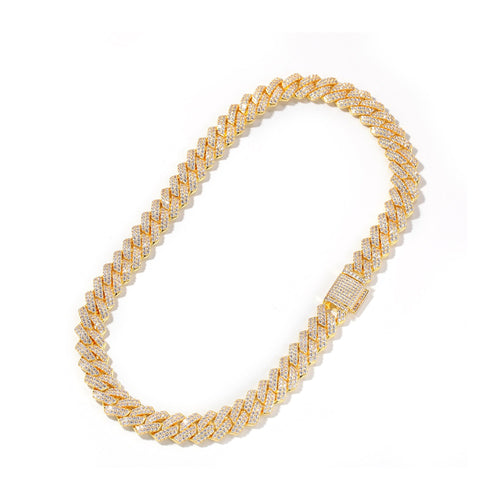 13mm iced geometric Cuban chain bracelet and necklace gold
