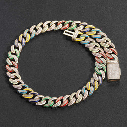 Gold multicolor enamel iced Cuban chain on black