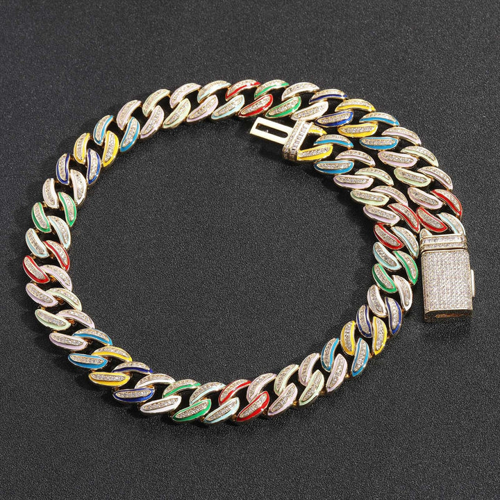 Gold multicolor enamel iced Cuban chain on black