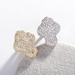 Gold and Silver iced baguette cross rings on fabric