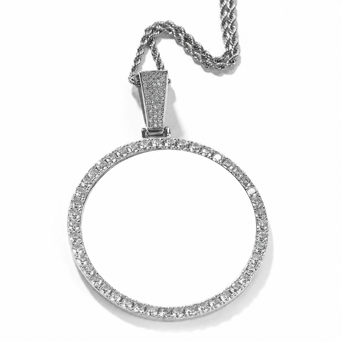 Silver 68mm custom round photo pendant with white customization area
