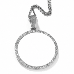Silver 68mm custom round photo pendant with white customization area
