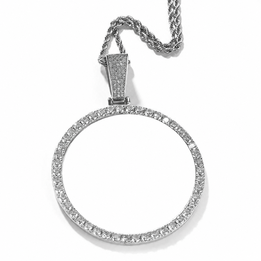Silver 68mm custom round photo pendant with white customization area