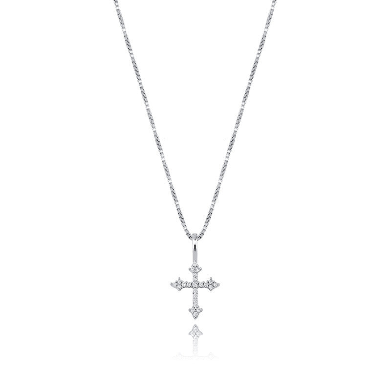 Rhodium plated 925 sterling silver iced ornate cross pendant
