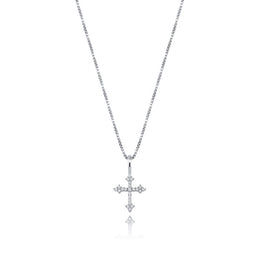 Rhodium plated 925 sterling silver iced ornate cross pendant