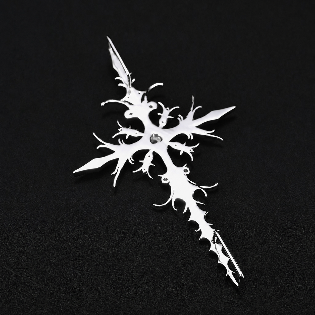Silver thorn cross pendant polished reverse view