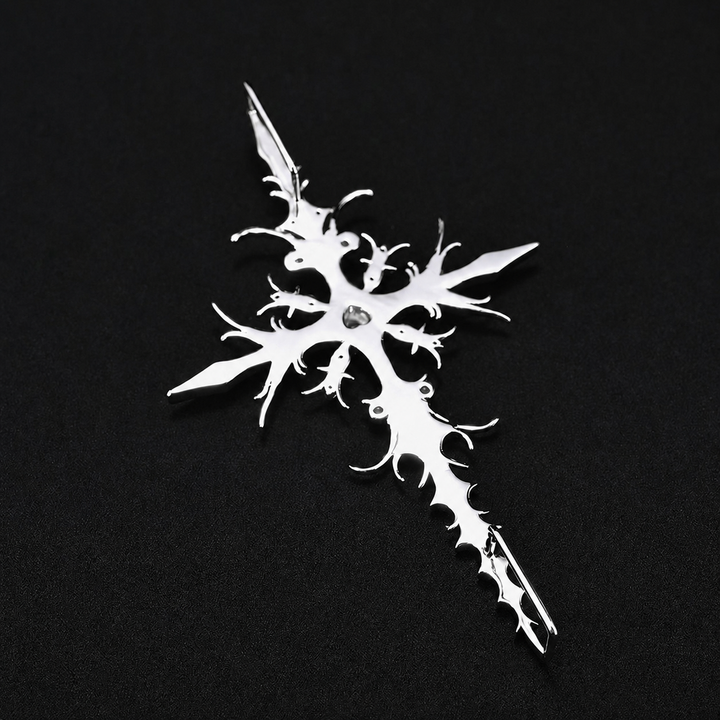 Silver thorn cross pendant polished reverse view