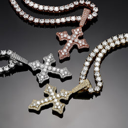 Iced vintage cross pendants in Rose Gold Silver and Gold finishes