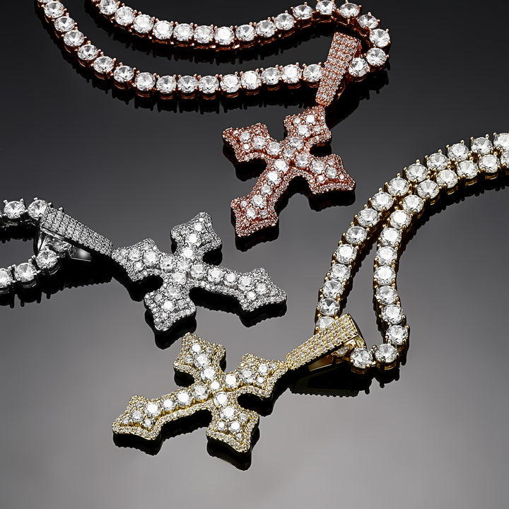 Iced vintage cross pendants in Rose Gold Silver and Gold finishes