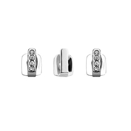 Silver three-piece tooth cap set with one smooth bar and two clear-stone bars