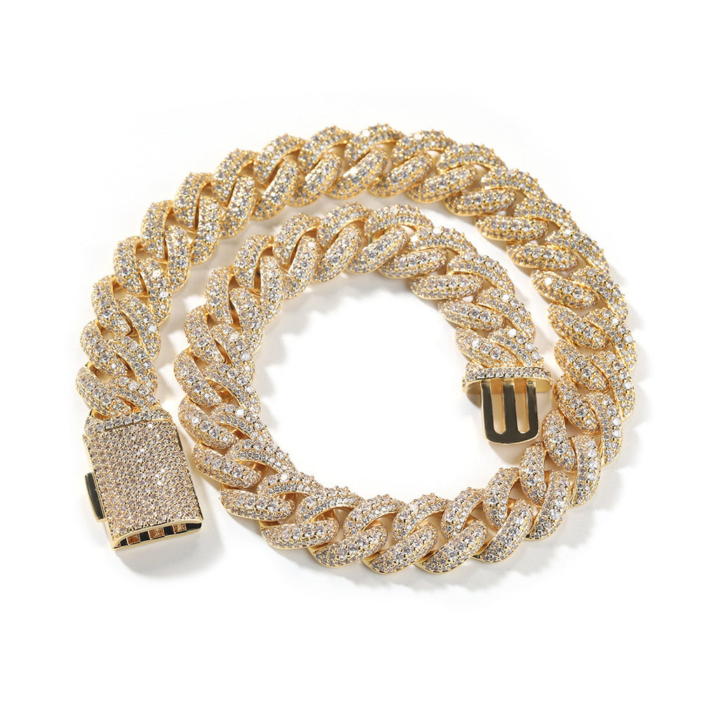 18mm iced box clasp Cuban chain necklace with brilliant CZ stones in gold hip hop jewelry style
