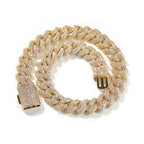 18mm iced box clasp Cuban chain necklace with brilliant CZ stones in gold hip hop jewelry style