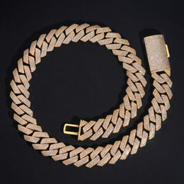 Gold 4-row iced Cuban chain and stone-covered box clasp